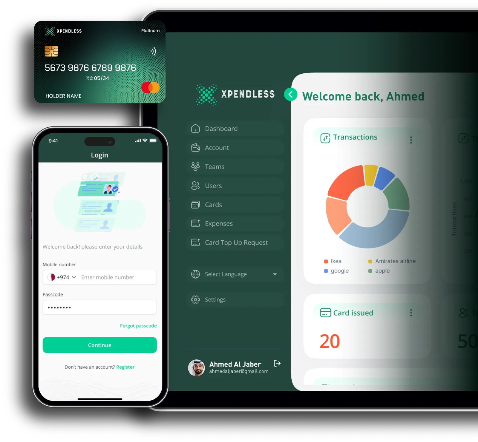 Xpendless expense management app on mobile and web dashboard